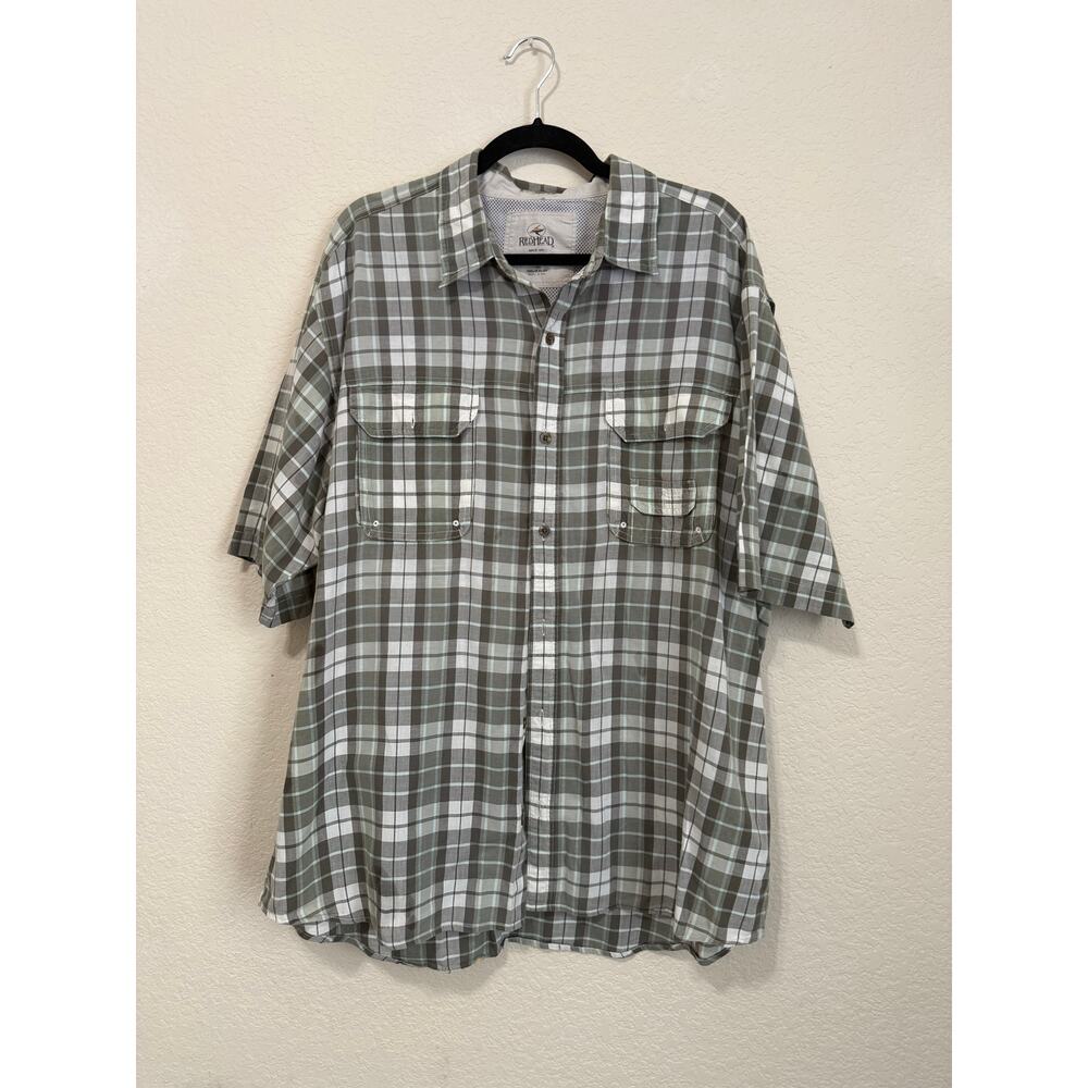 RedHead Plaid Short Sleeve Vented Fishing Shirt Men’s XL – Green‎ Gray White
